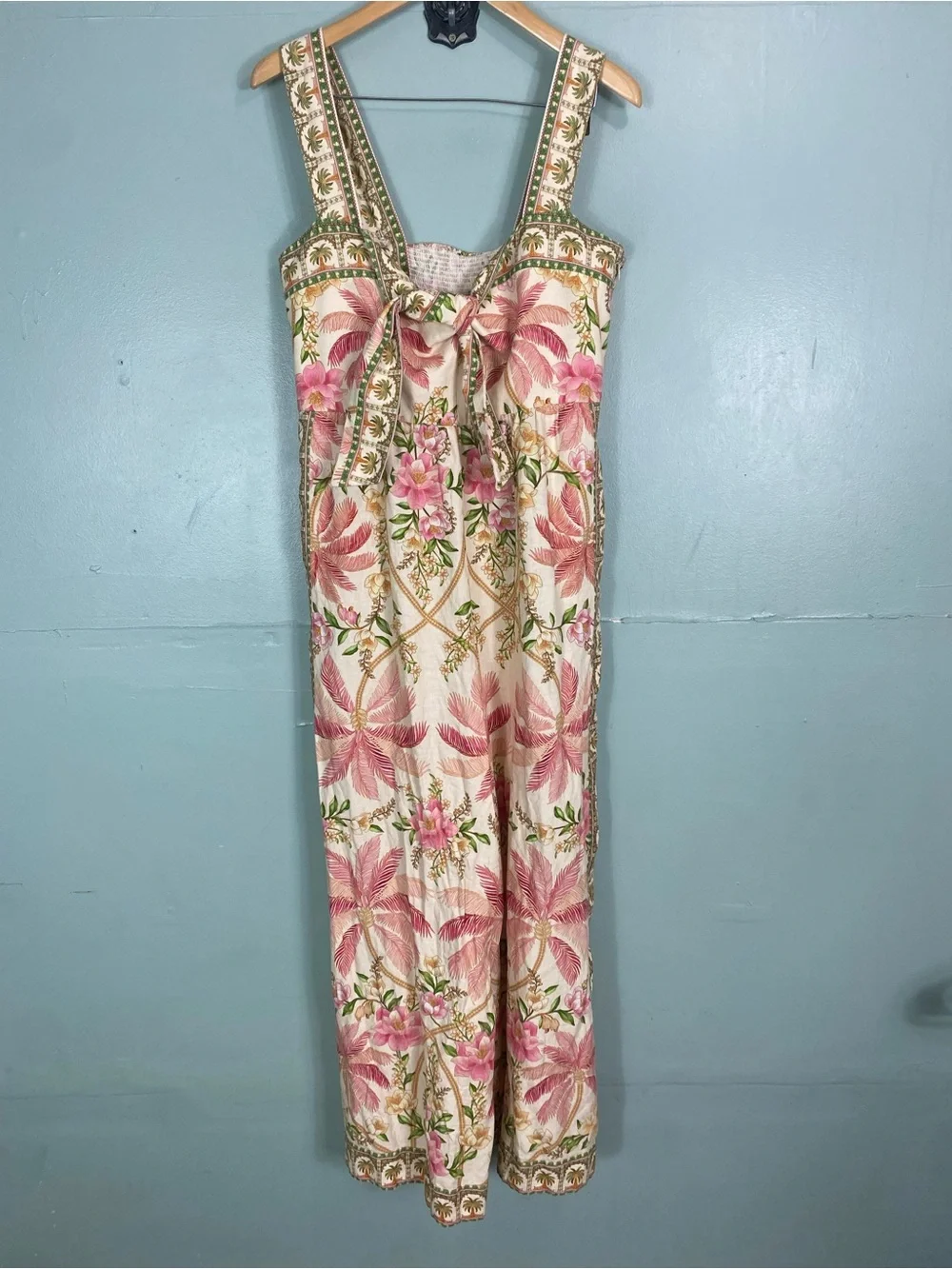 Farm Rio Palm Dream Strappy Jumpsuit Floral Linen Blend XL